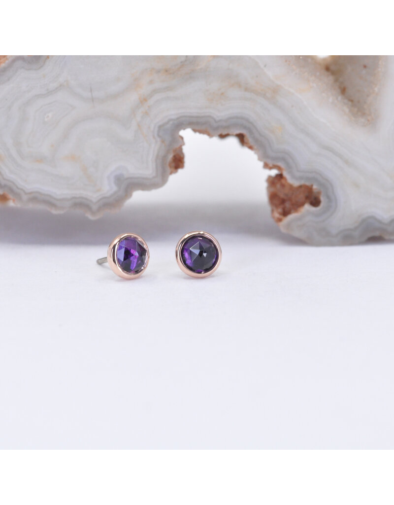 BVLA 3mm Cup with Rose Cut Amethyst in 14k Rose Gold Threadless Ends