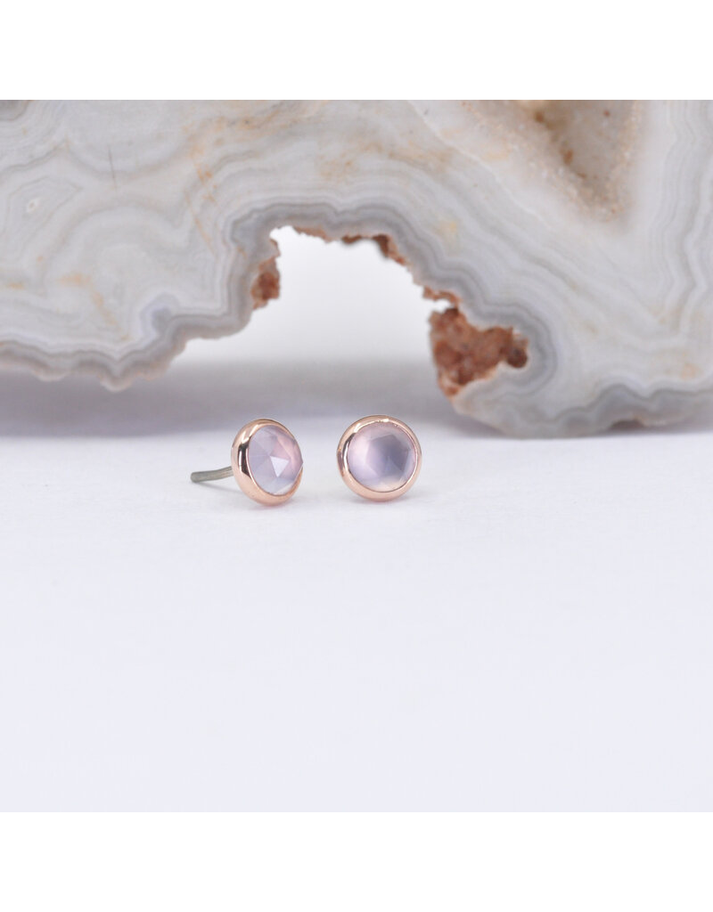 BVLA 3mm Cup with Rose Cut Lavender Chalcedony in 14k Rose Gold Threadless Ends