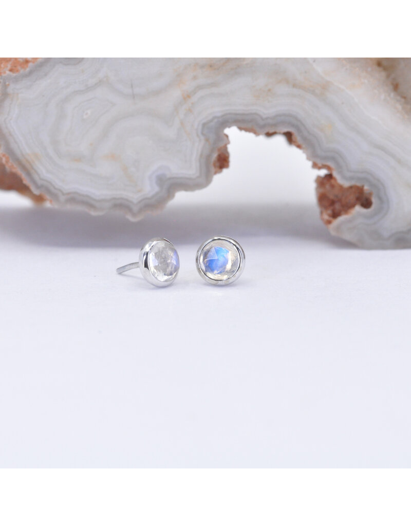 BVLA 3mm Cup Threadless End 14k White Gold Rose Cut Rainbow Moonstone