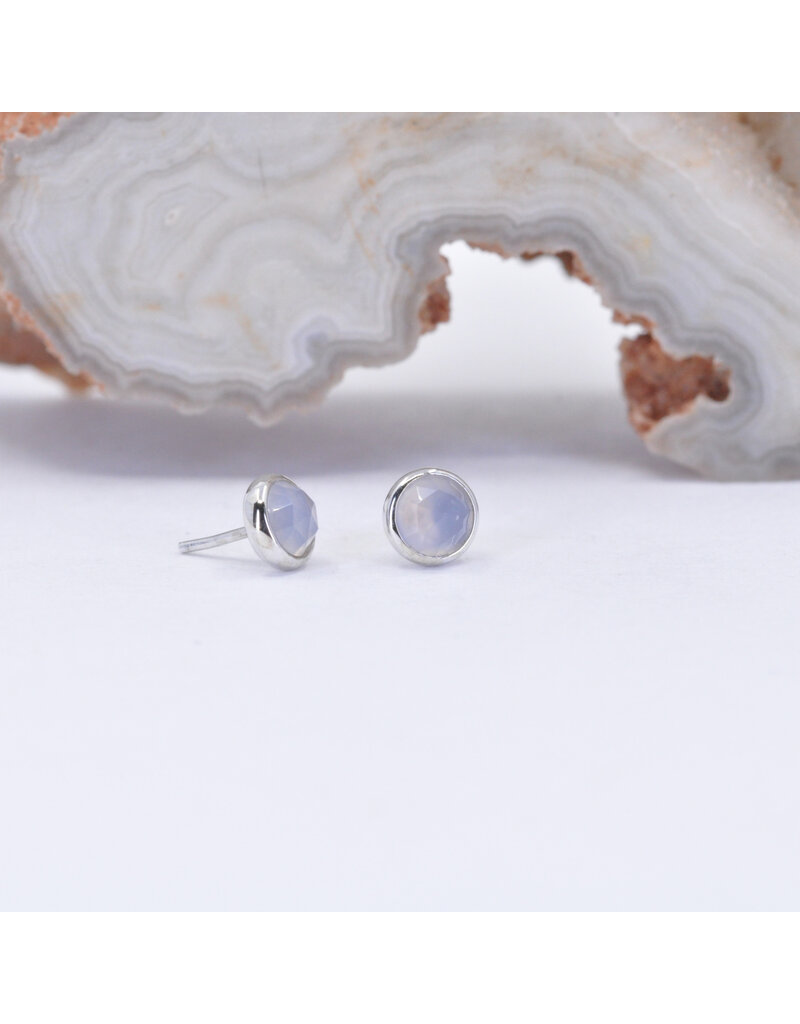 BVLA 3mm Cup with Rose Cut Lavender Chalcedony in 14k White Gold Threadless Ends