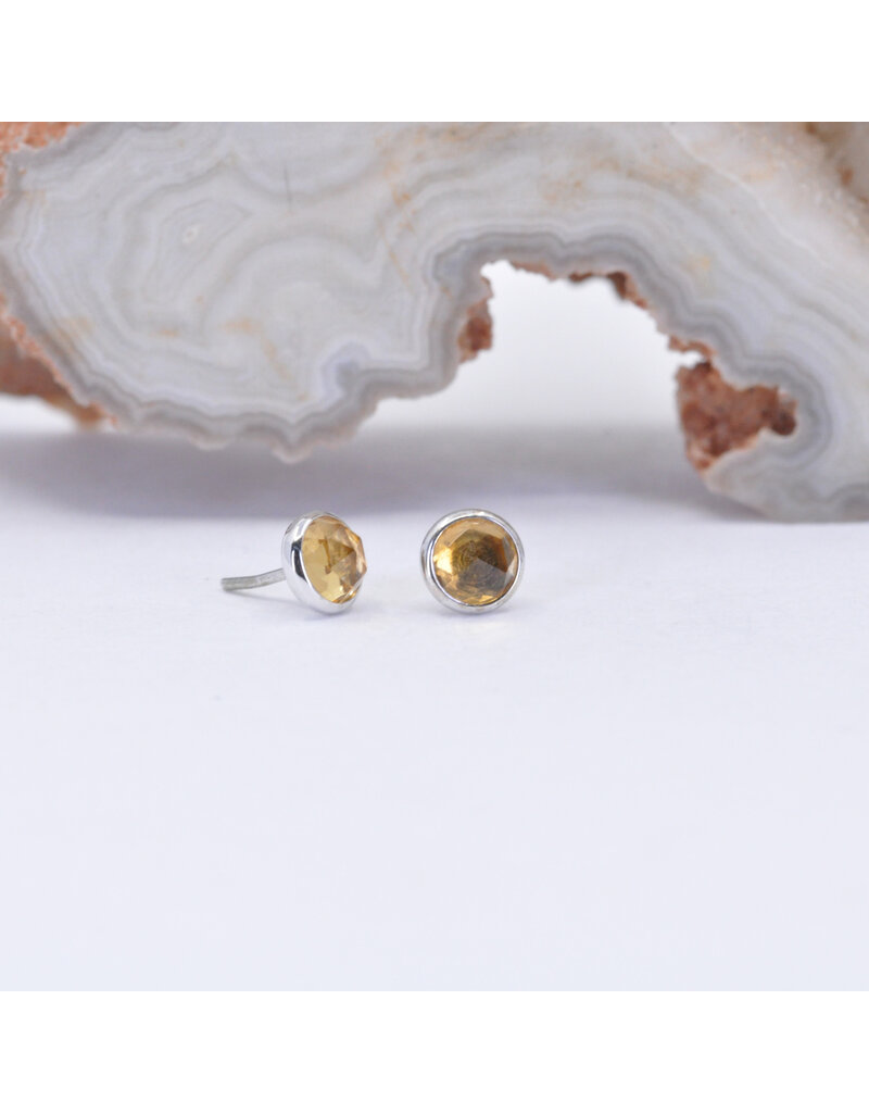 BVLA 3mm Cup with Rose Cut Citrine in 14k White Gold Threadless Ends