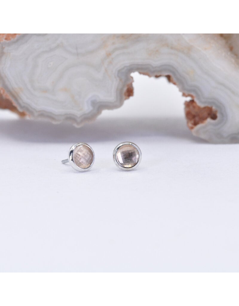 BVLA 3mm Cup with Rose Cut Oregon Sunstone in 14k White Gold Threadless Ends