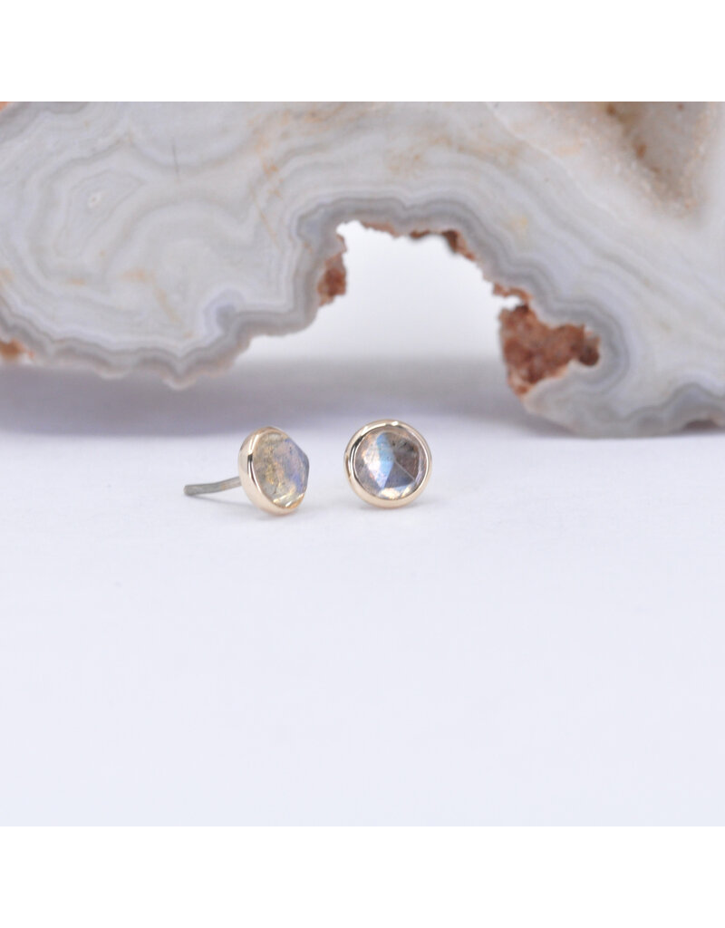 BVLA 3mm Cup with Rose Cut Labradorite in 14k Yellow Gold Threadless Ends