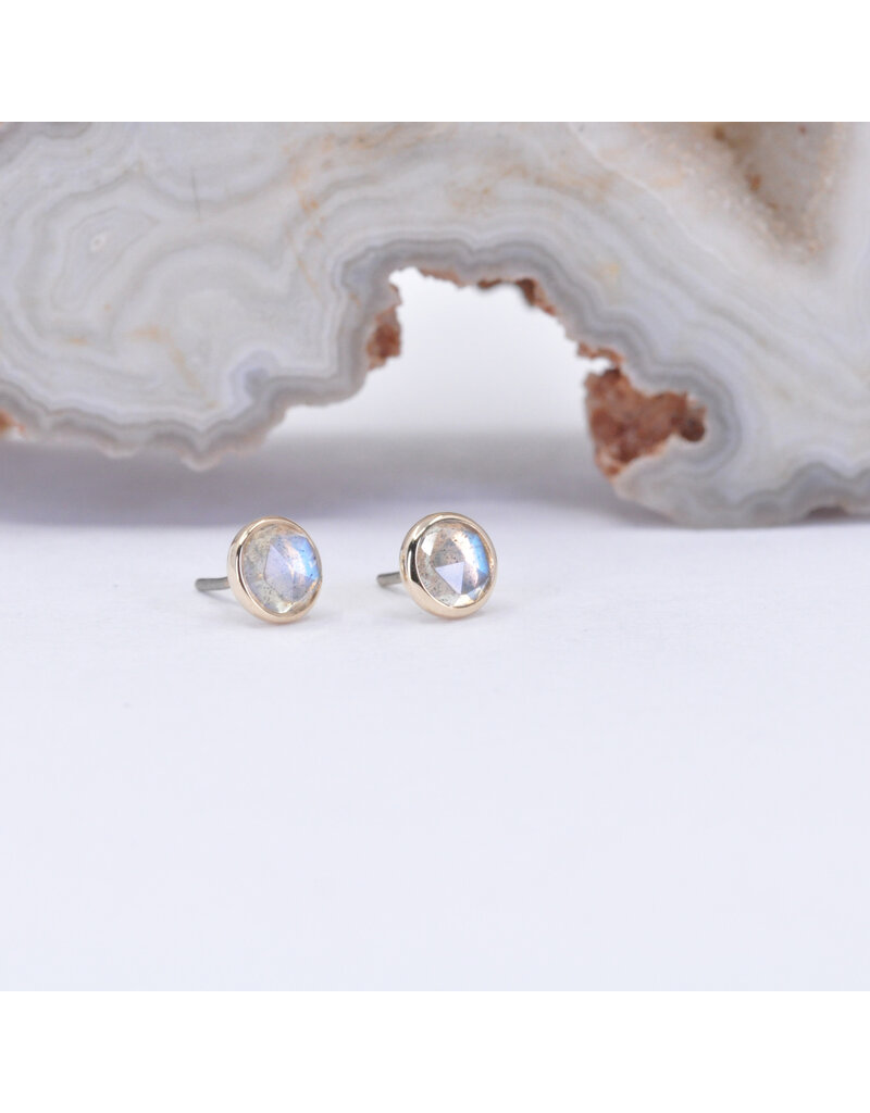 BVLA 3mm Cup with Rose Cut Labradorite in 14k Yellow Gold Threadless Ends