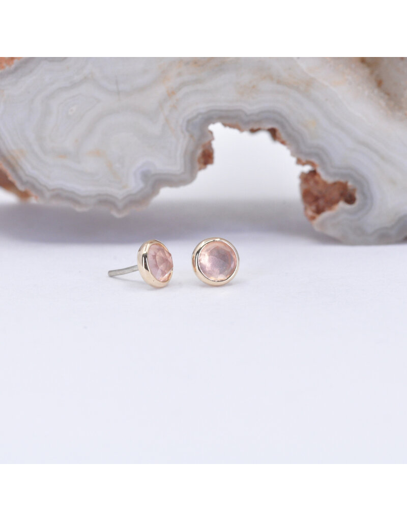 BVLA 3mm Cup with Rose Cut Rose Quartz in 14k Yellow Gold Threadless Ends