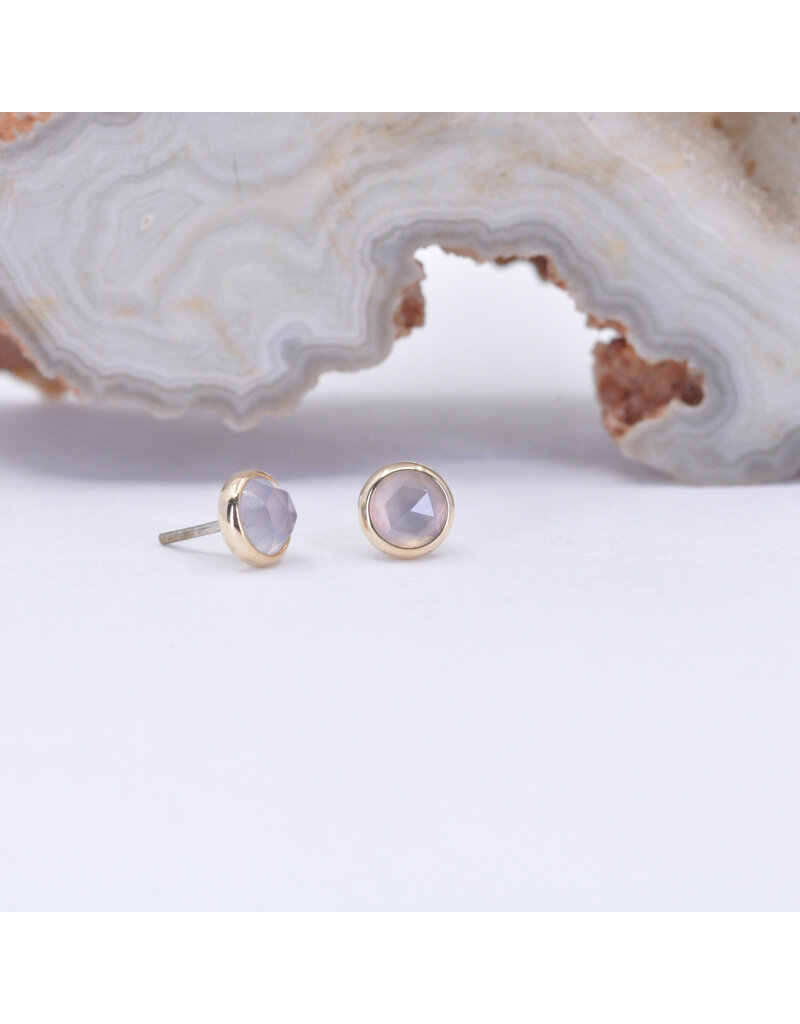 BVLA 3mm Cup with Rose Cut Lavender Chalcedony in 14k Yellow Gold Threadless Ends