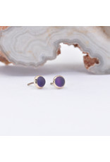 BVLA 3mm Cup with Sandblasted Amethyst Cabochon in 14k Yellow Gold Threadless Ends