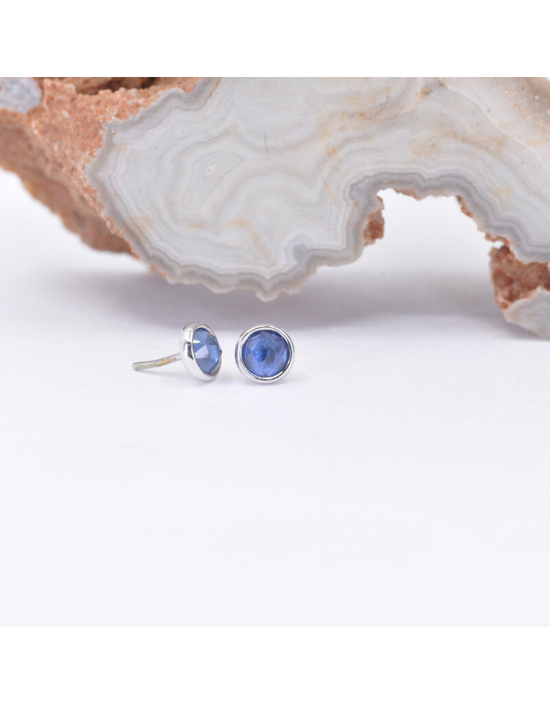 BVLA 3mm Cup with Rose Cut Blue Sapphire in 14k White Gold Threadless Ends