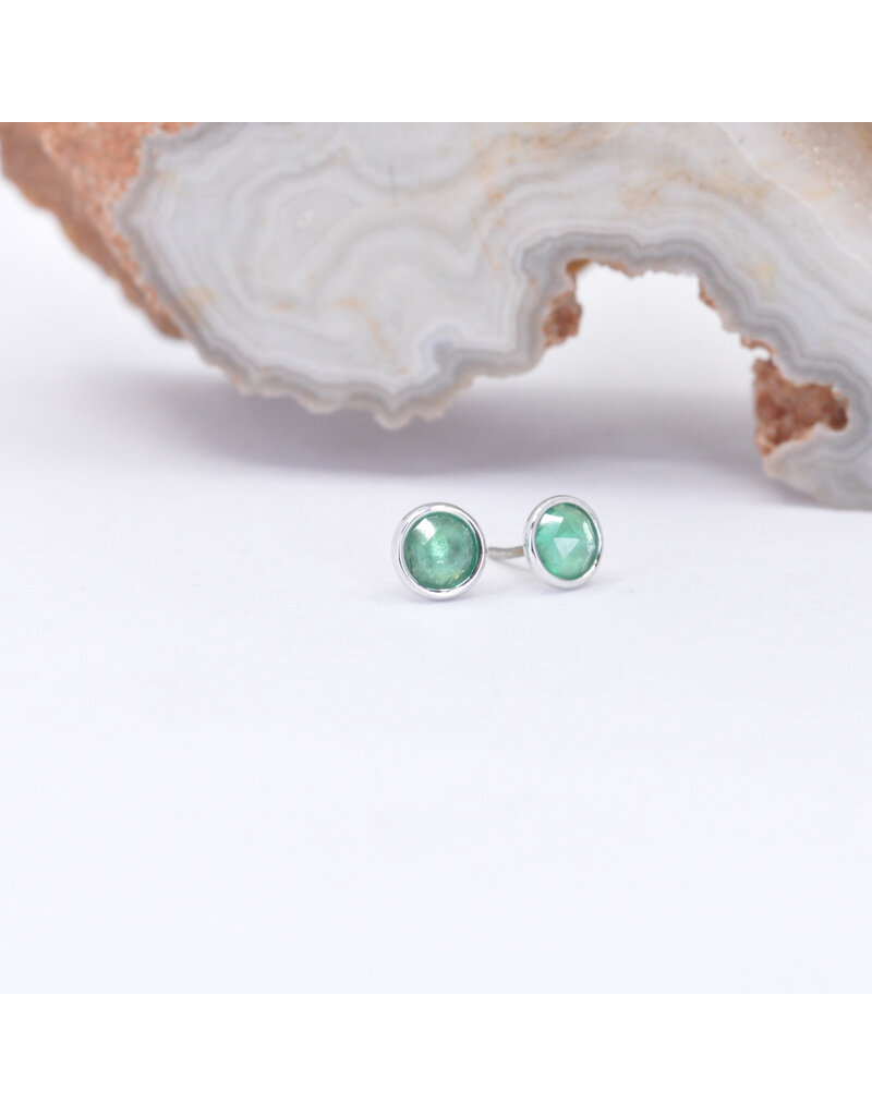 BVLA 3mm Cup with Rose Cut Emerald in 14k White Gold Threadless Ends