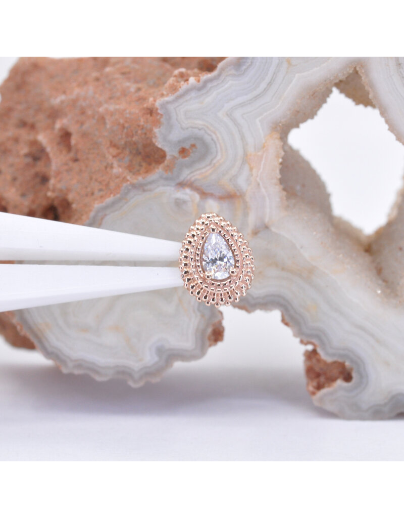 BVLA 8x6mm Mini Afghan Pear with 4x2.5mm CZ in 14k Rose Gold 16g Threaded End by BVLA!