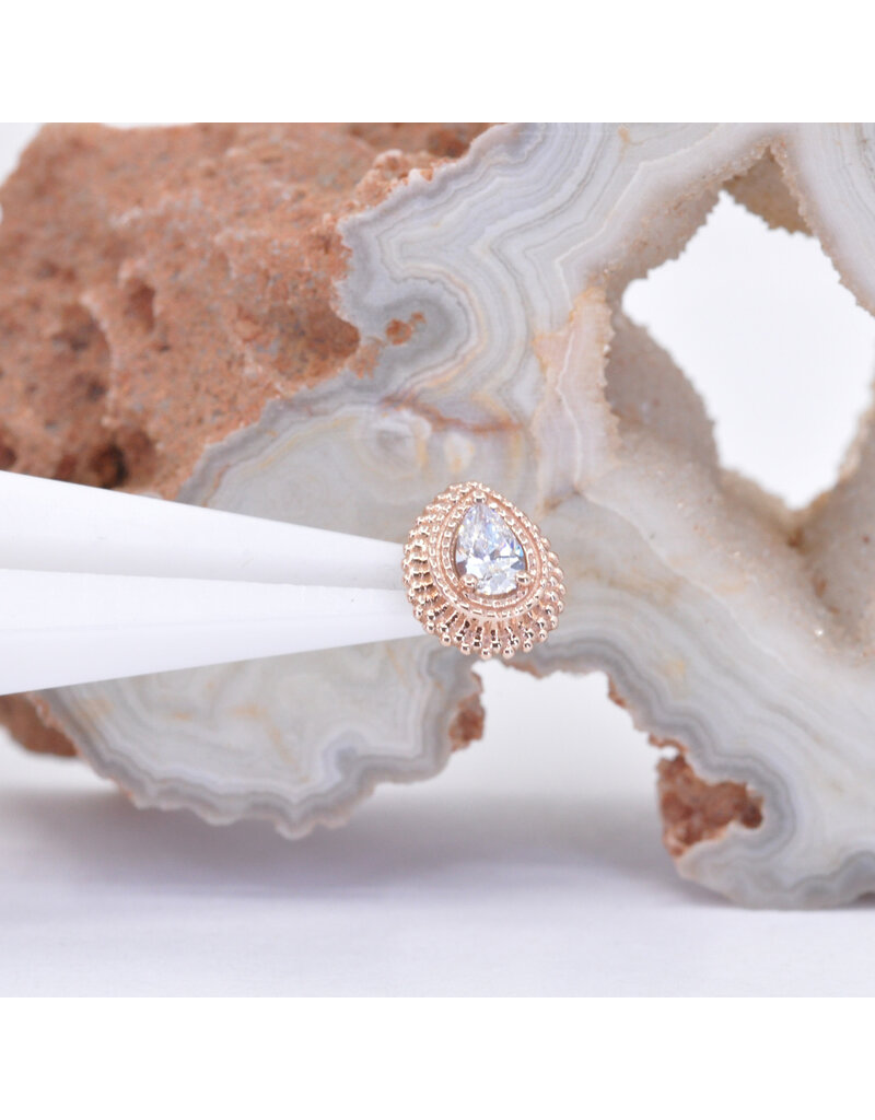 BVLA 8x6mm Mini Afghan Pear with 4x2.5mm CZ in 14k Rose Gold 16g Threaded End by BVLA!