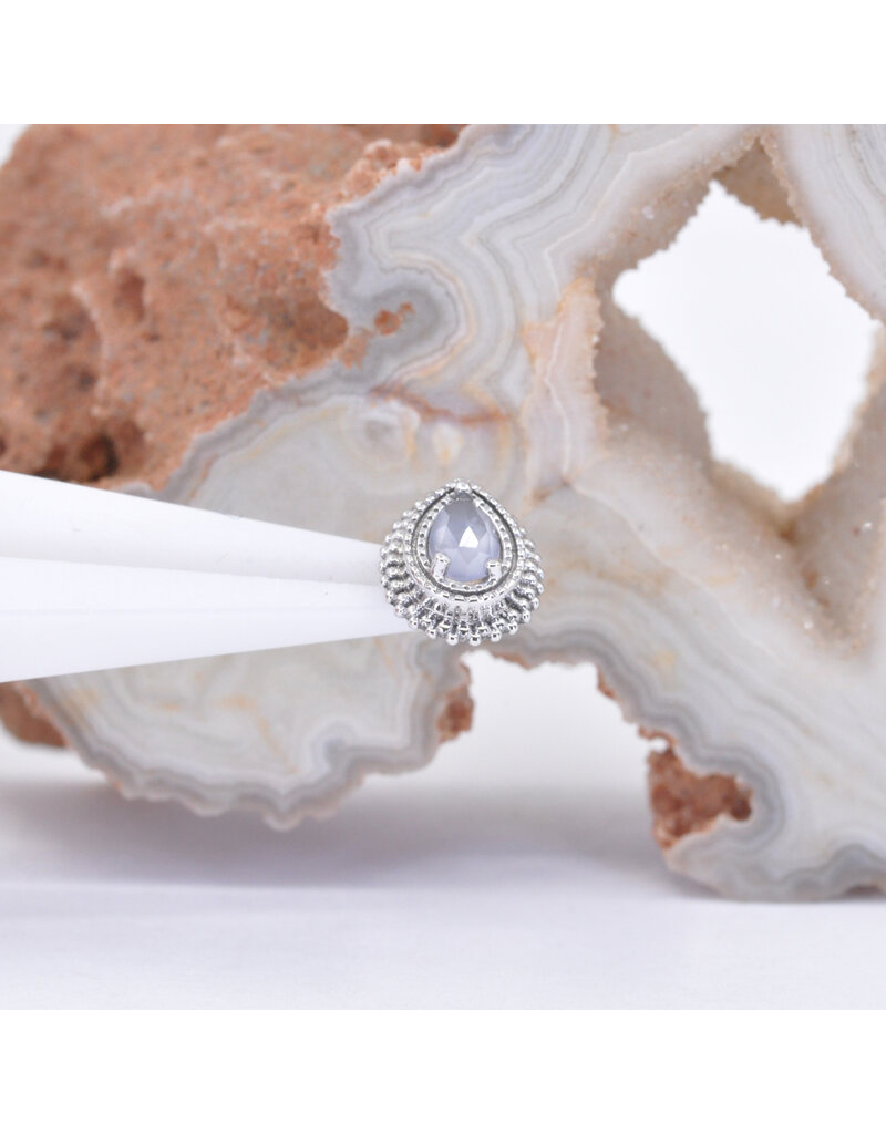 BVLA Mini Afghan Pear 16g Threaded End 14k White Gold 4x2.5mm Rose Cut Lavender Chalcedony