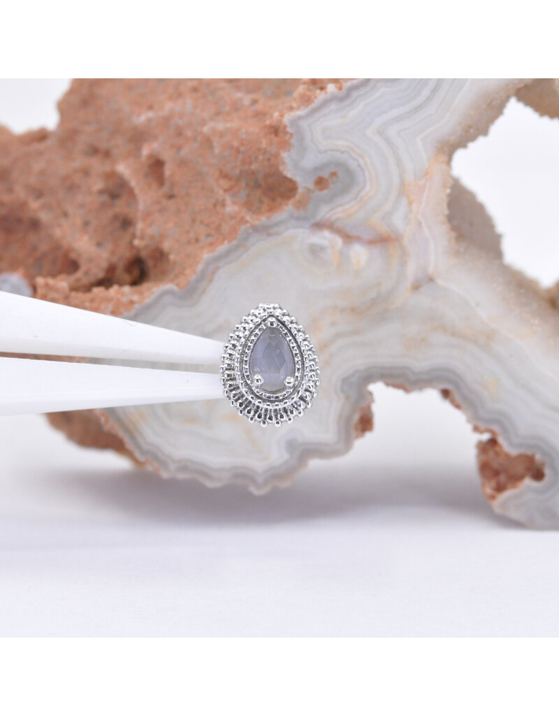 BVLA Mini Afghan Pear 16g Threaded End 14k White Gold 4x2.5mm Rose Cut Lavender Chalcedony
