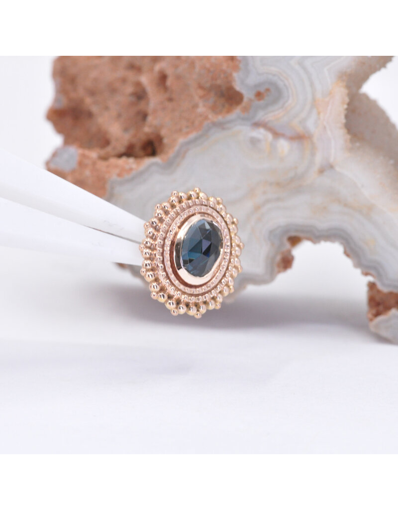 BVLA 11x13mm Oval Afghan with 6x4mm Rose Cut London Blue Topaz in 14k Rose Gold 16g Threaded End by BVLA!