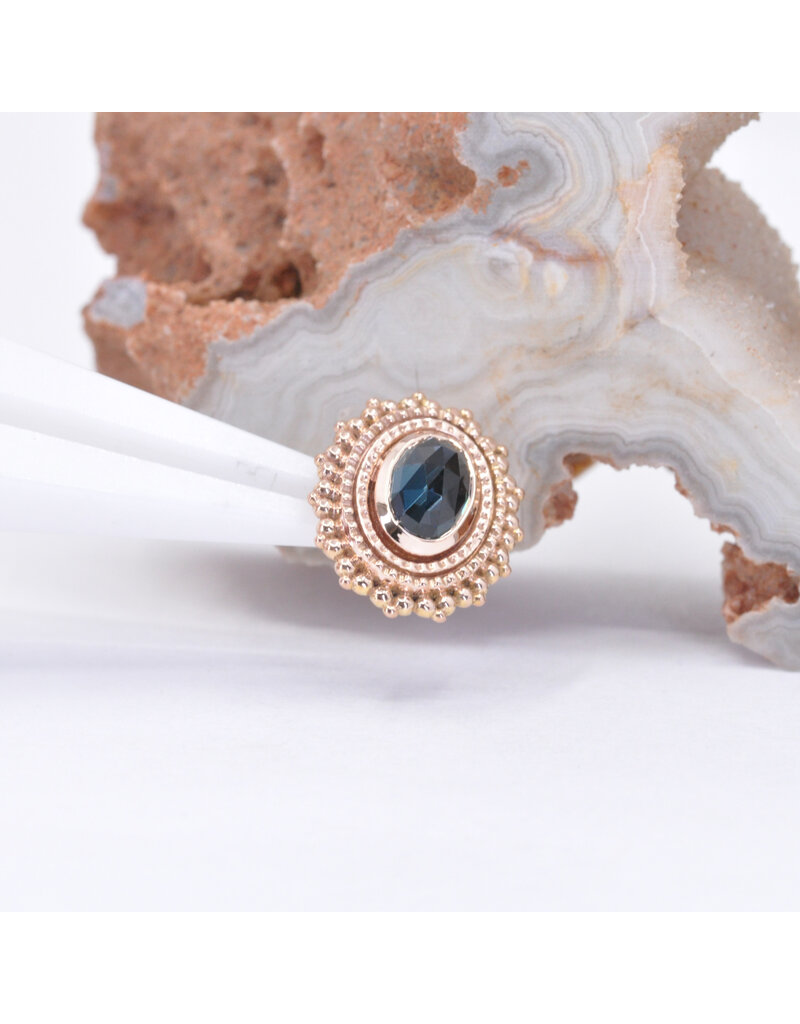 BVLA 11x13mm Oval Afghan with 6x4mm Rose Cut London Blue Topaz in 14k Rose Gold 16g Threaded End by BVLA!