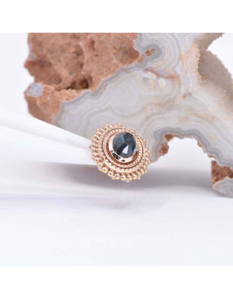 BVLA 11x13mm Oval Afghan with 6x4mm Rose Cut London Blue Topaz in 14k Rose Gold 16g Threaded End by BVLA!