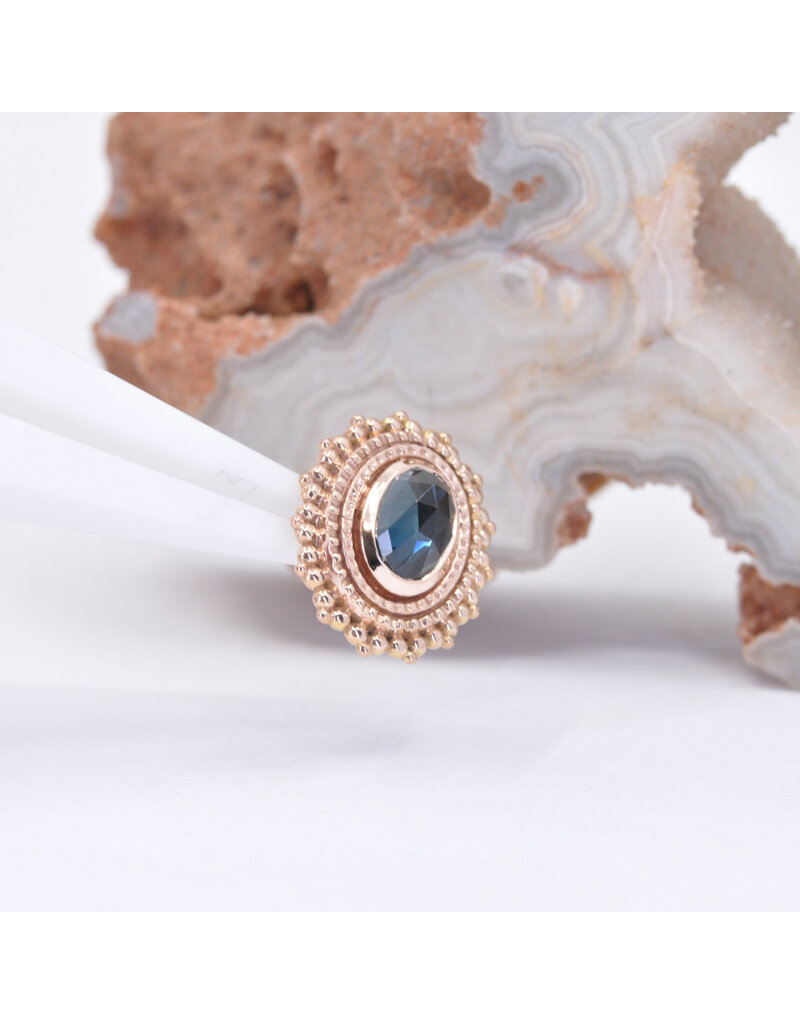 BVLA 11x13mm Oval Afghan with 6x4mm Rose Cut London Blue Topaz in 14k Rose Gold 16g Threaded End by BVLA!
