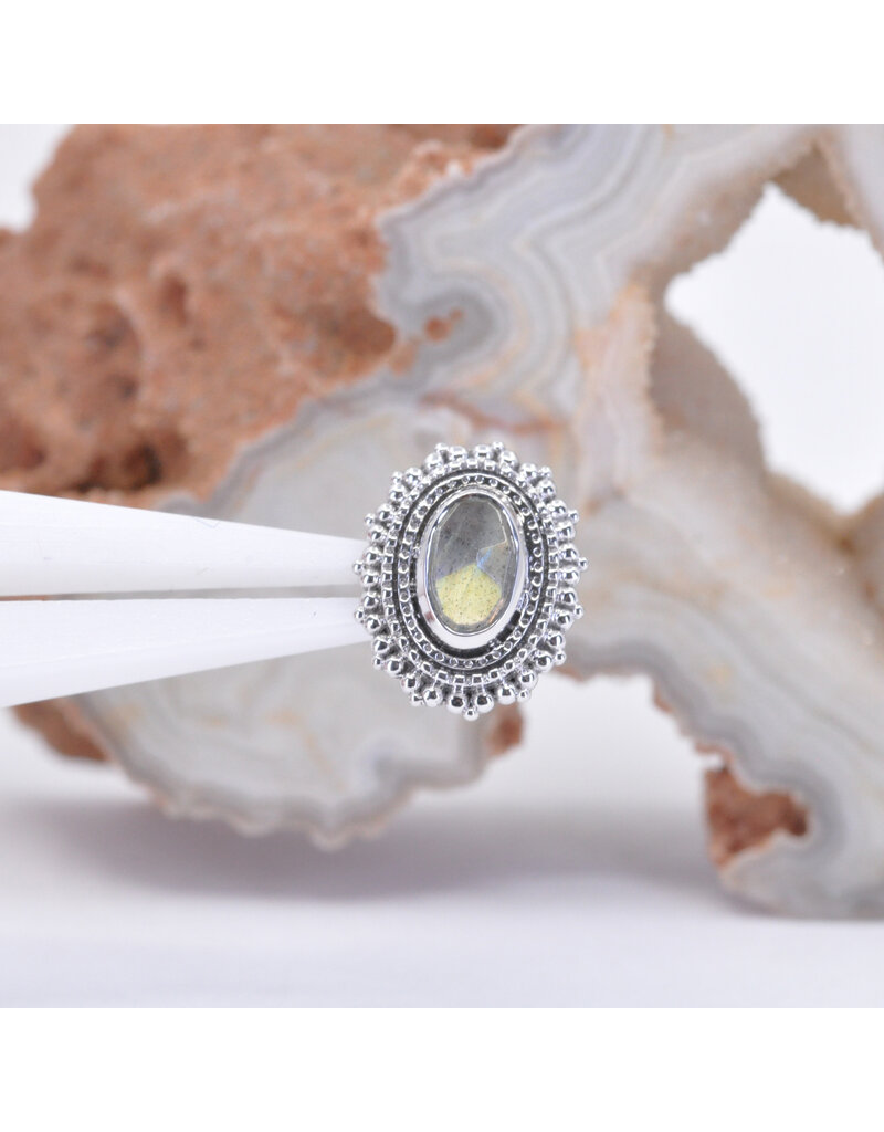BVLA 8x10mm Oval Afghan with 3x5mm Rose Cut Labradorite in 14k White Gold 16g Threaded End by BVLA!