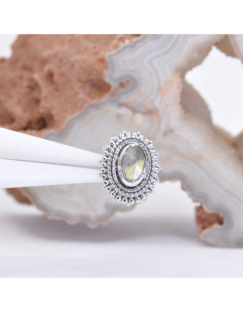 BVLA 8x10mm Oval Afghan with 3x5mm Rose Cut Labradorite in 14k White Gold 16g Threaded End by BVLA!