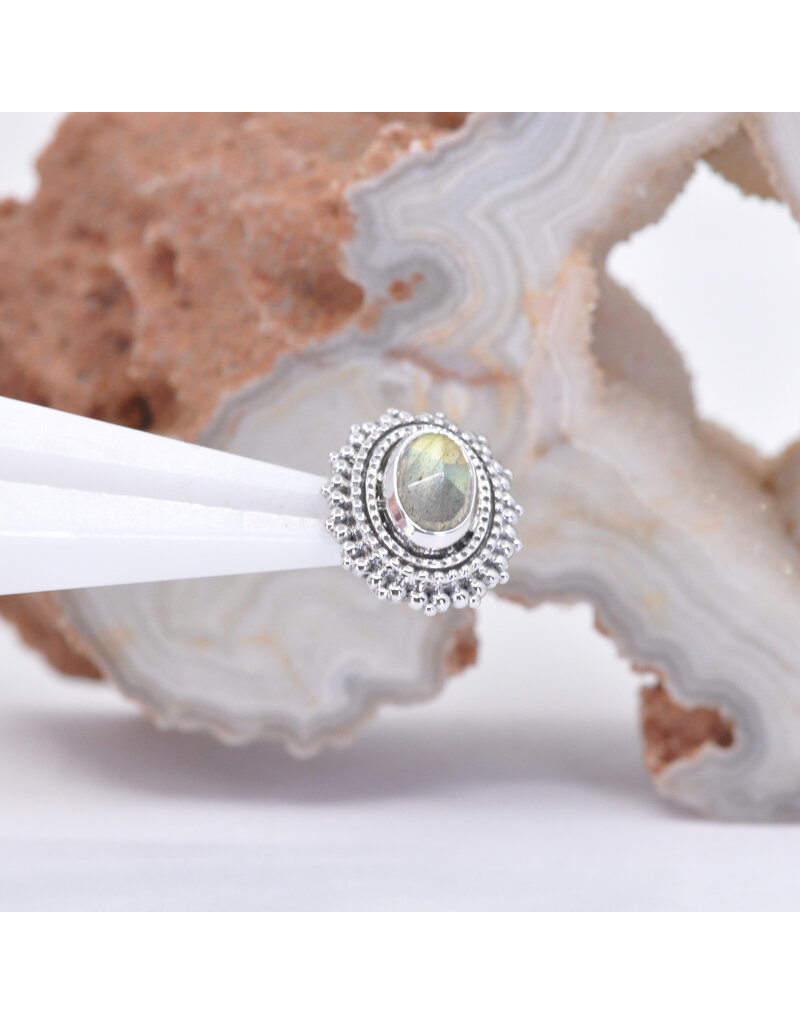 Diamond + Labradorite Blossom Ring 14K White Gold