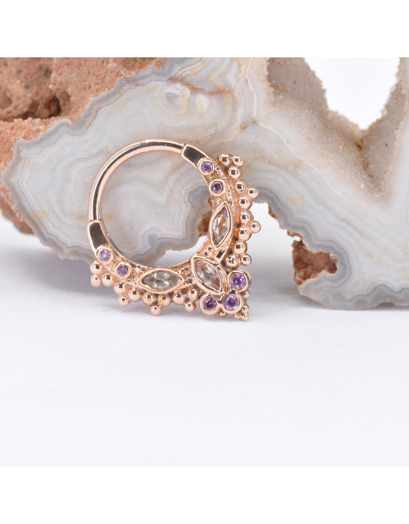 BVLA 16g 3/8" Andromeda Clicker Ring with Champagne Sapphires & Rhodolite Garnets in 14k Rose Gold by BVLA!