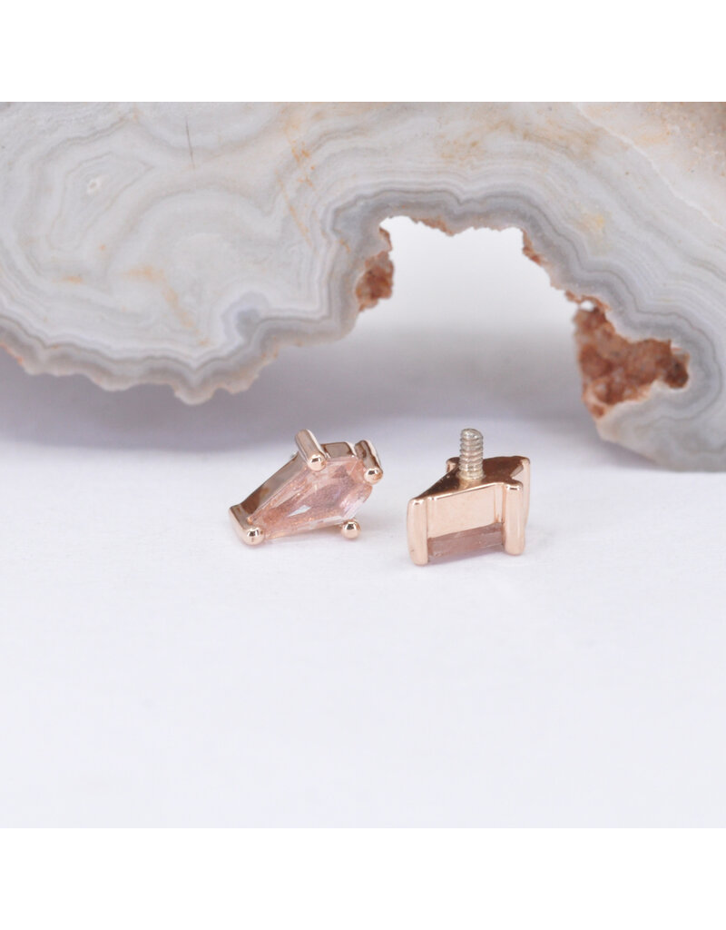 BVLA 4.5x2.5mm Coffin Prong with Faceted Oregon Sunstone in 14k Rose Gold 16g Threaded End by BVLA!