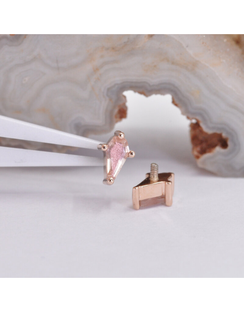 BVLA 4.5x2.5mm Coffin Prong with Faceted Oregon Sunstone in 14k Rose Gold 16g Threaded End by BVLA!