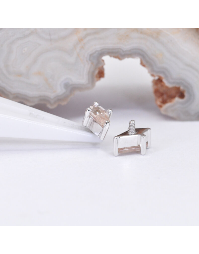 BVLA 4.5x2.5mm Coffin Prong with Faceted Oregon Sunstone in 14k White Gold 16g Threaded End by BVLA!