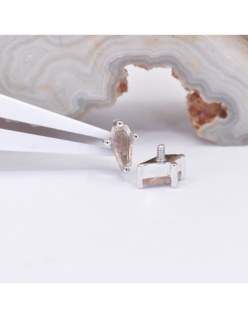 BVLA 4.5x2.5mm Coffin Prong with Faceted Oregon Sunstone in 14k White Gold 16g Threaded End by BVLA!