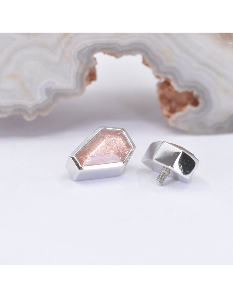 BVLA 6x4mm Coffin Bezel with Faceted Oregon Sunstone in 14k White Gold 16g Threaded End by BVLA!