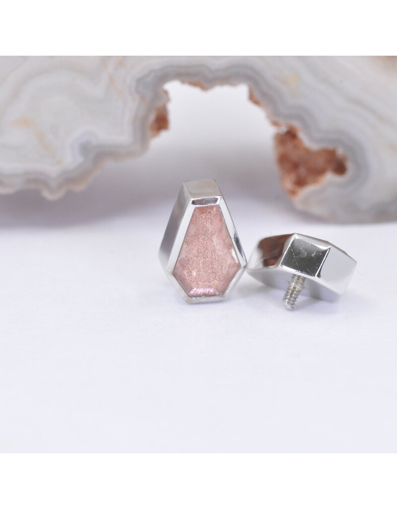 BVLA 6x4mm Coffin Bezel with Faceted Oregon Sunstone in 14k White Gold 16g Threaded End by BVLA!
