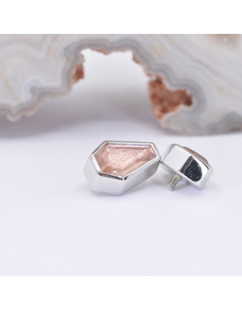 BVLA 6x4mm Coffin Bezel with Faceted Oregon Sunstone in 14k White Gold 16g Threaded End by BVLA!