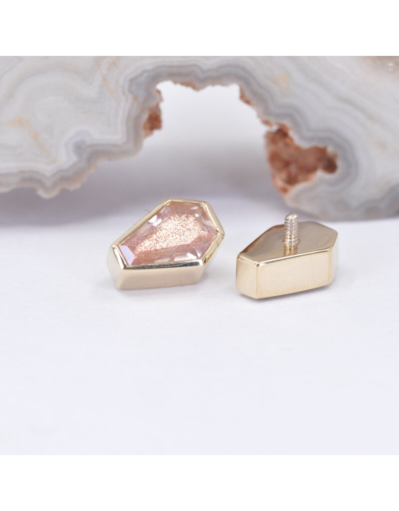 BVLA 6x4mm Coffin Bezel with Faceted Oregon Sunstone in 14k Yellow Gold 16g Threaded End by BVLA!