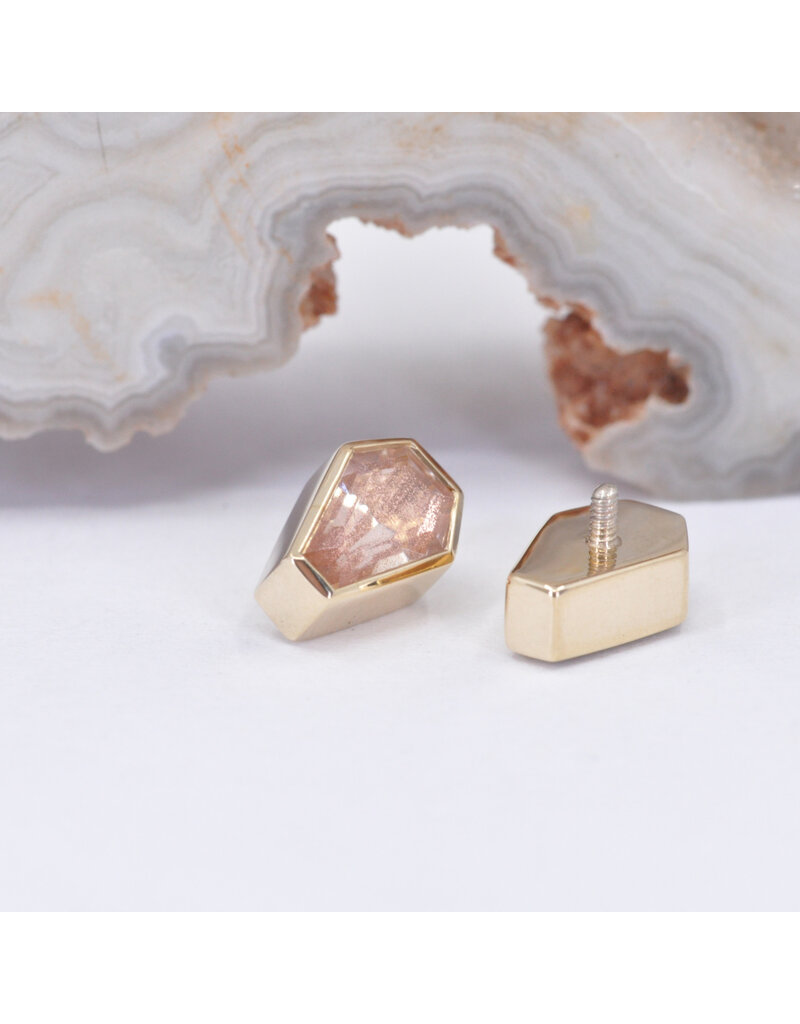 BVLA 6x4mm Coffin Bezel with Faceted Oregon Sunstone in 14k Yellow Gold 16g Threaded End by BVLA!