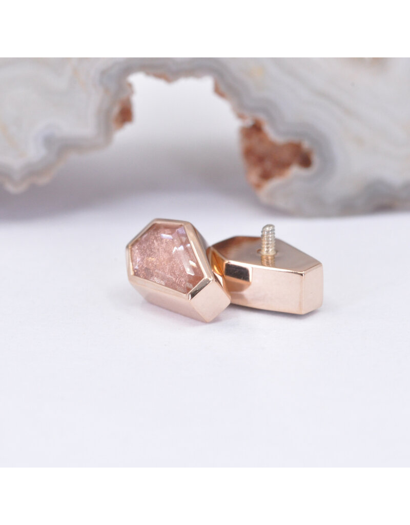 BVLA 6x4mm Coffin Bezel with Faceted Oregon Sunstone in 14k Rose Gold 16g Threaded End by BVLA!