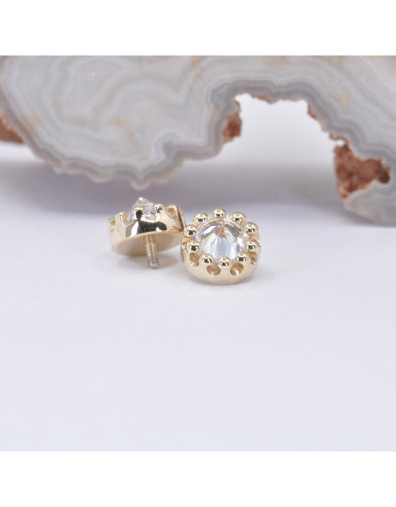 BVLA 6mm Crown Prong with 4mm Reverse Set CZ in 14k Yellow Gold 16g Threaded Ends by BVLA!