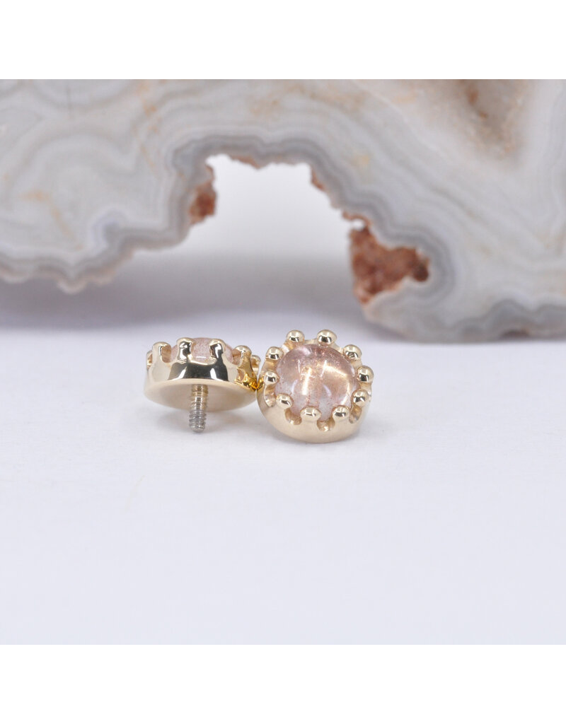 BVLA 6mm Crown Prong with 4mm Oregon Sunstone Cabochon in 14k Yellow Gold 16g Threaded Ends by BVLA!