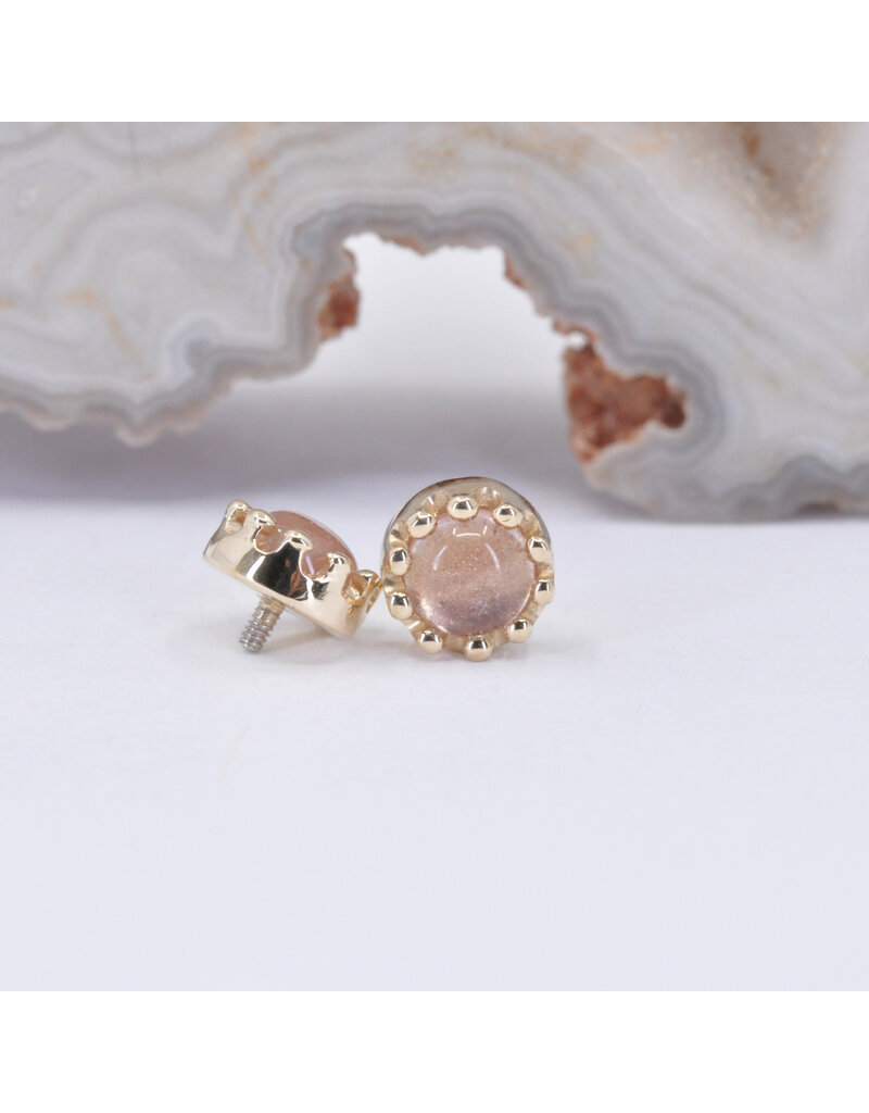 BVLA 6mm Crown Prong with 4mm Oregon Sunstone Cabochon in 14k Yellow Gold 16g Threaded Ends by BVLA!