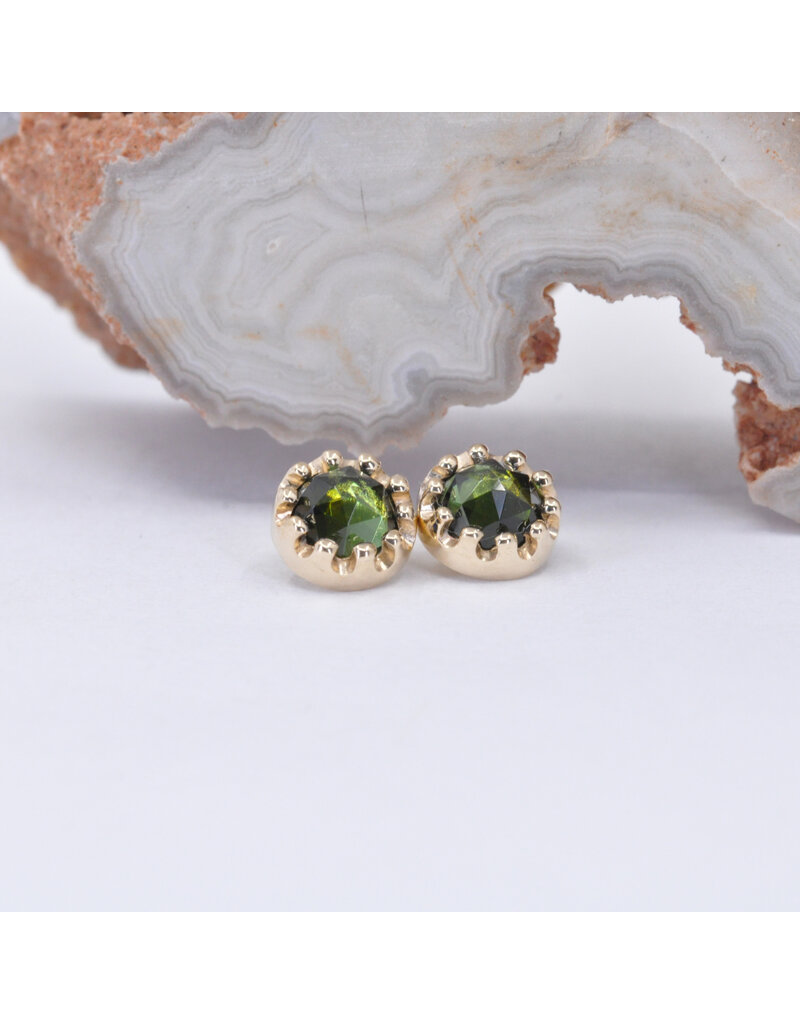 BVLA 6mm Crown Prong with 4mm Rose Cut Green Tourmaline in 14k Yellow Gold 16g Threaded Ends by BVLA!