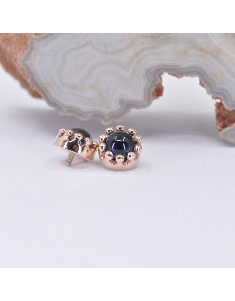BVLA 6mm Crown Prong with 4mm Iolite Cabochon in 14k Rose Gold 16g Threaded Ends by BVLA!