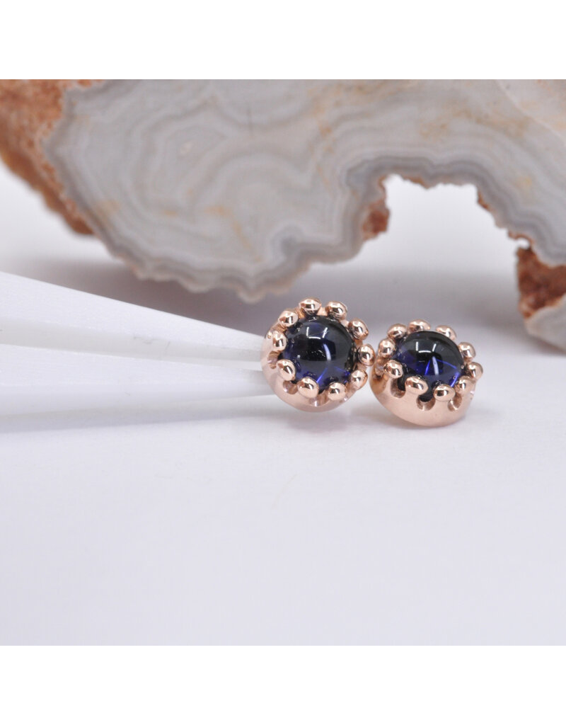 BVLA 6mm Crown Prong with 4mm Iolite Cabochon in 14k Rose Gold 16g Threaded Ends by BVLA!