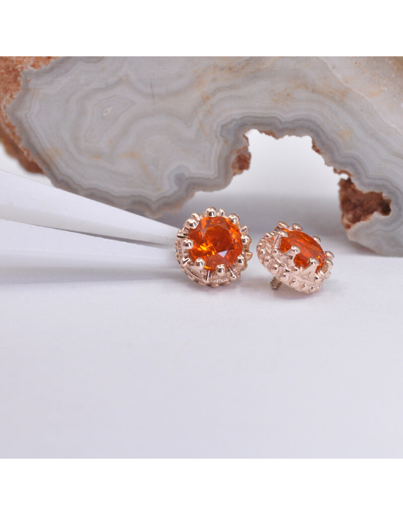 BVLA 6mm Crown Prong with 4mm Faceted Mexican Fire Opal in 14k Rose Gold 16g Threaded Ends by BVLA!