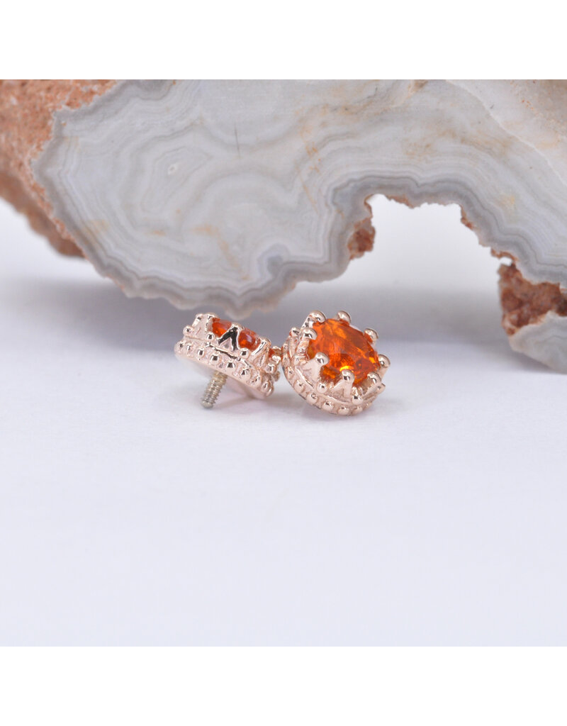 BVLA 6mm Crown Prong with 4mm Faceted Mexican Fire Opal in 14k Rose Gold 16g Threaded Ends by BVLA!