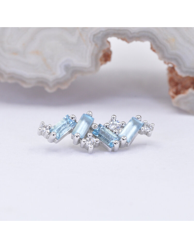 BVLA Genesis with Alternating Sandblasted and Faceted Swiss Blue Topaz, and Genuine VS Diamond in 14k White Gold 16g Threaded End by BVLA!