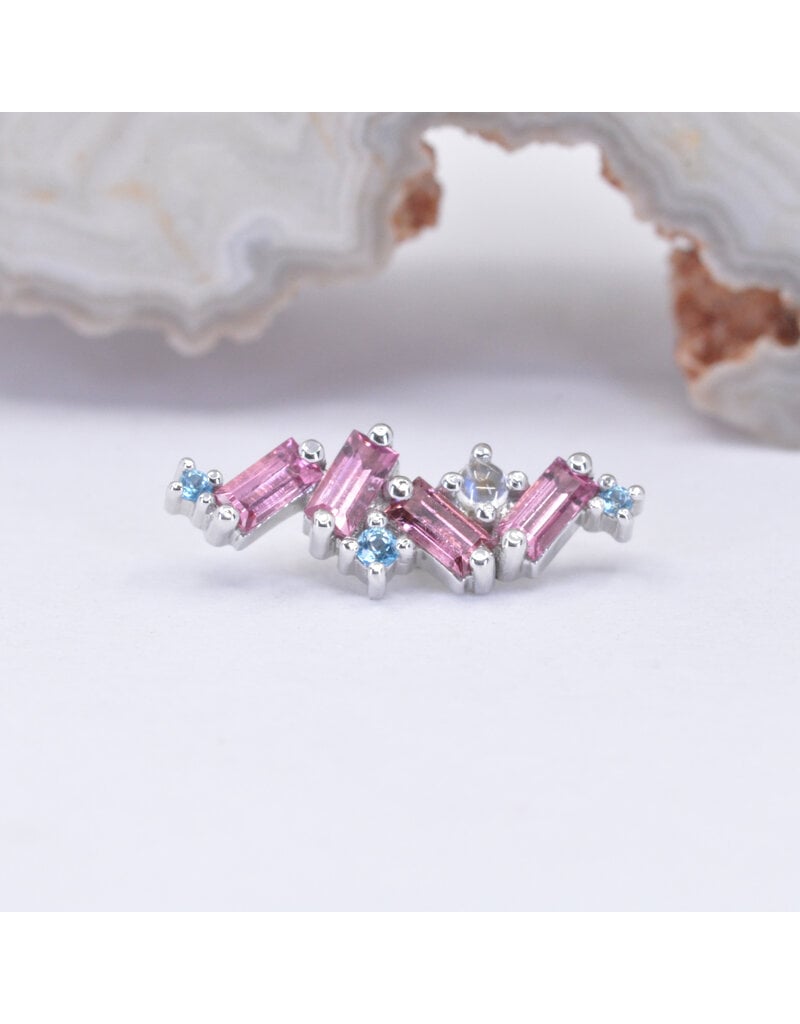 BVLA Genesis 16g Threaded End 14k White Gold Pink Tourmaline AA with Ice Blue Topaz and Rainbow Moonstone  Accents