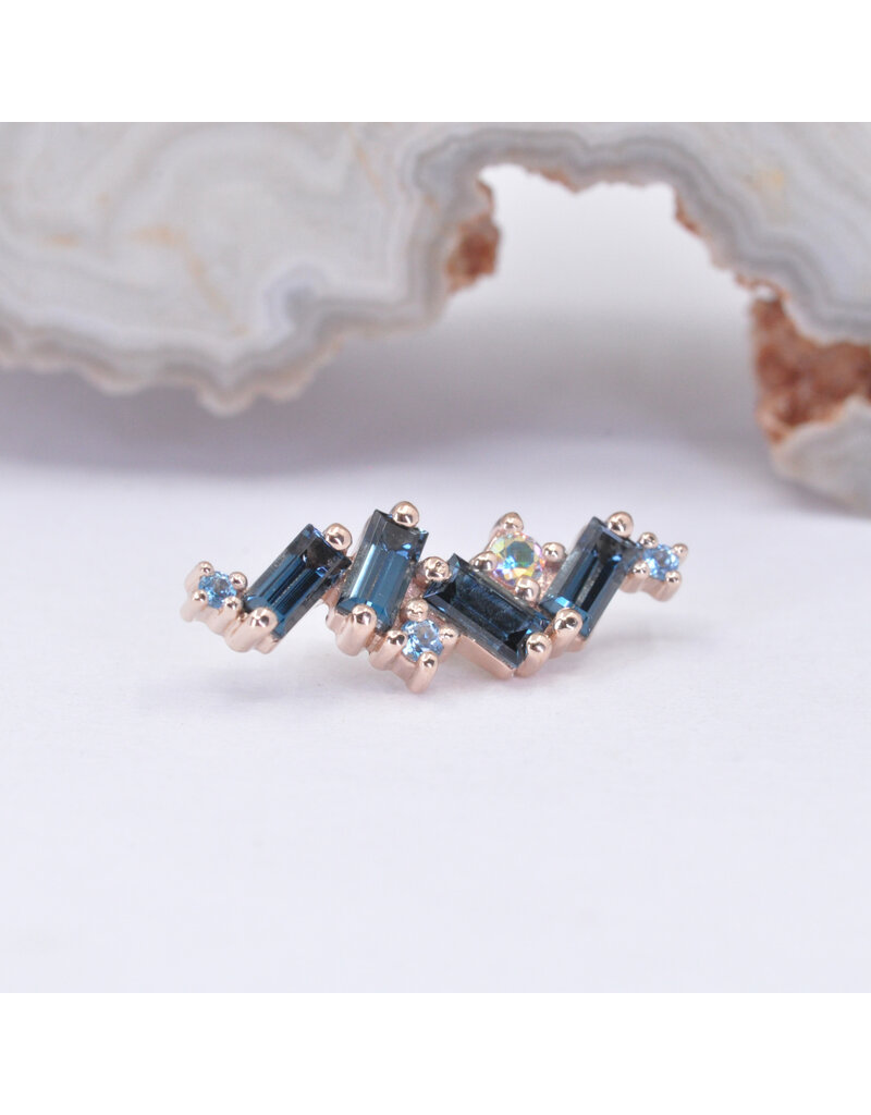 BVLA Genesis with Grade AA London Blue Topaz, Ice Blue Topaz, and Mercury Mist Topaz in 14k Rose Gold 16g Threaded End by BVLA!