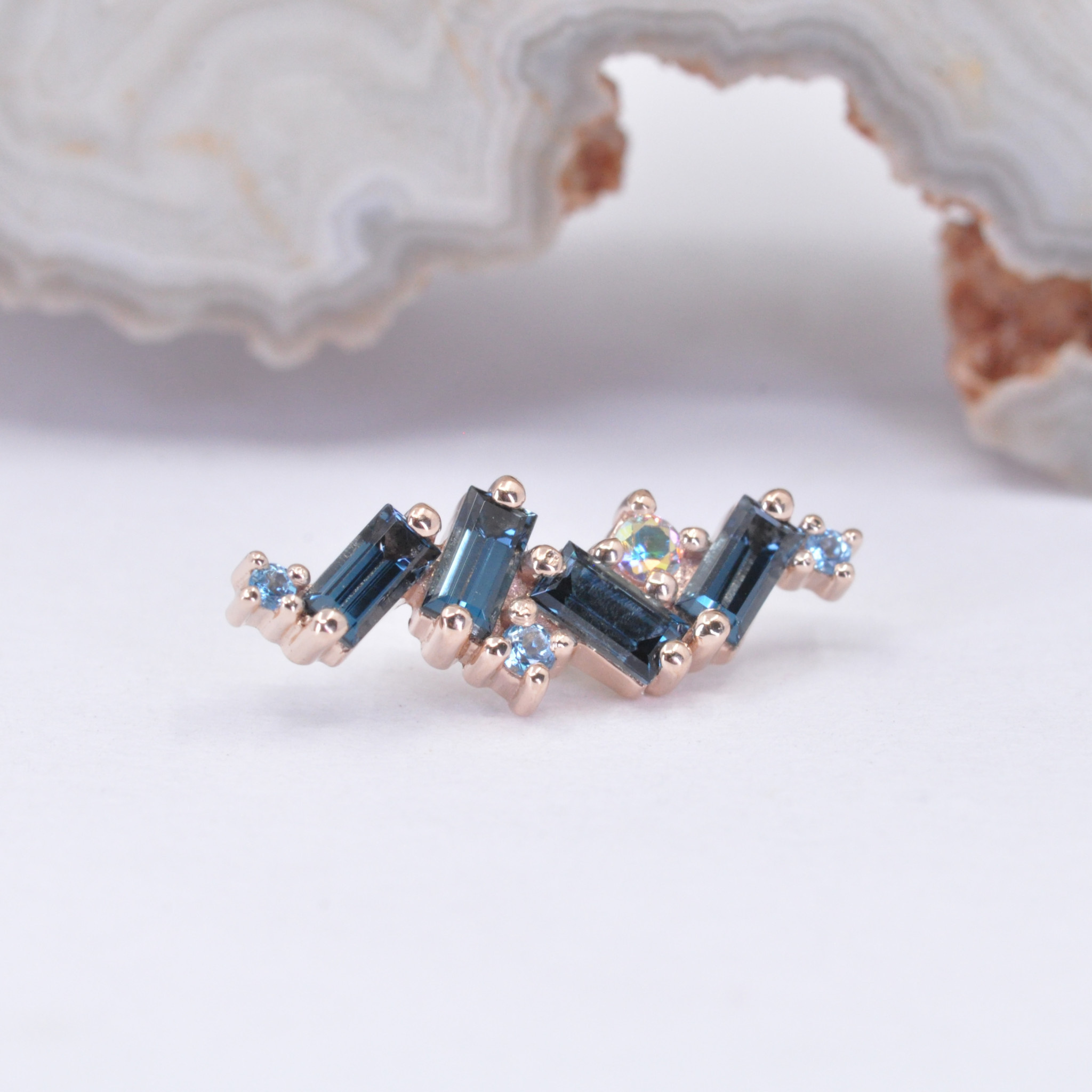 Genesis Blue Topaz & Mercury Mist Topaz Rose Gold 16g Threaded End