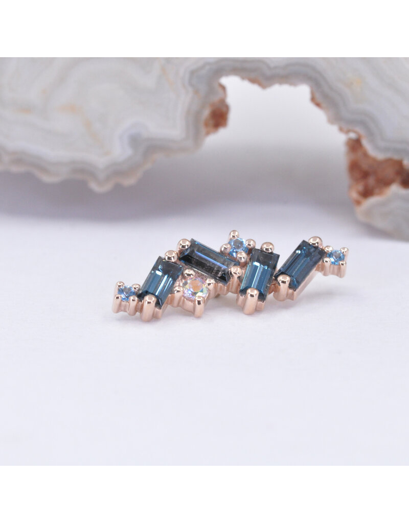 BVLA Genesis with Grade AA London Blue Topaz, Ice Blue Topaz, and Mercury Mist Topaz in 14k Rose Gold 16g Threaded End by BVLA!