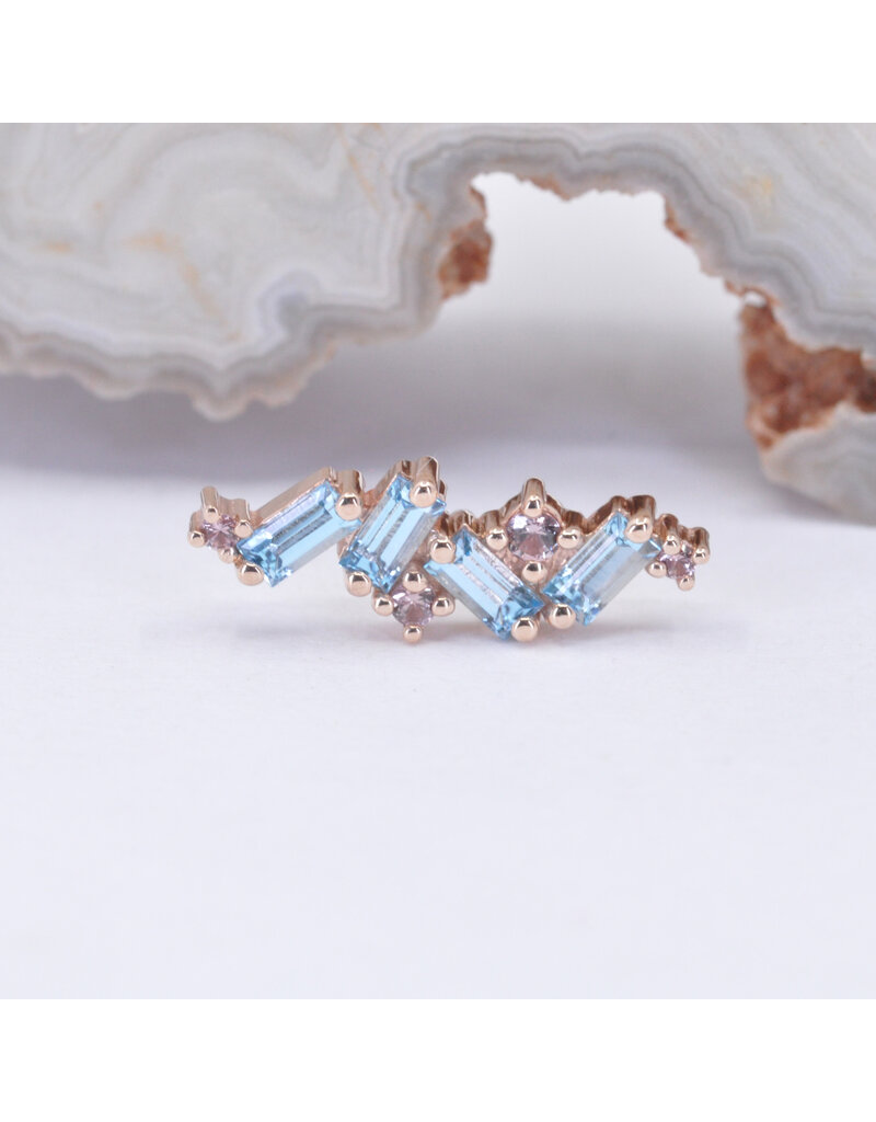 BVLA Genesis with Swiss Blue Topaz and Champagne Sapphire in 14k Rose Gold 16g Threaded End by BVLA!
