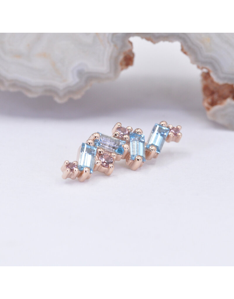 BVLA Genesis with Swiss Blue Topaz and Champagne Sapphire in 14k Rose Gold 16g Threaded End by BVLA!